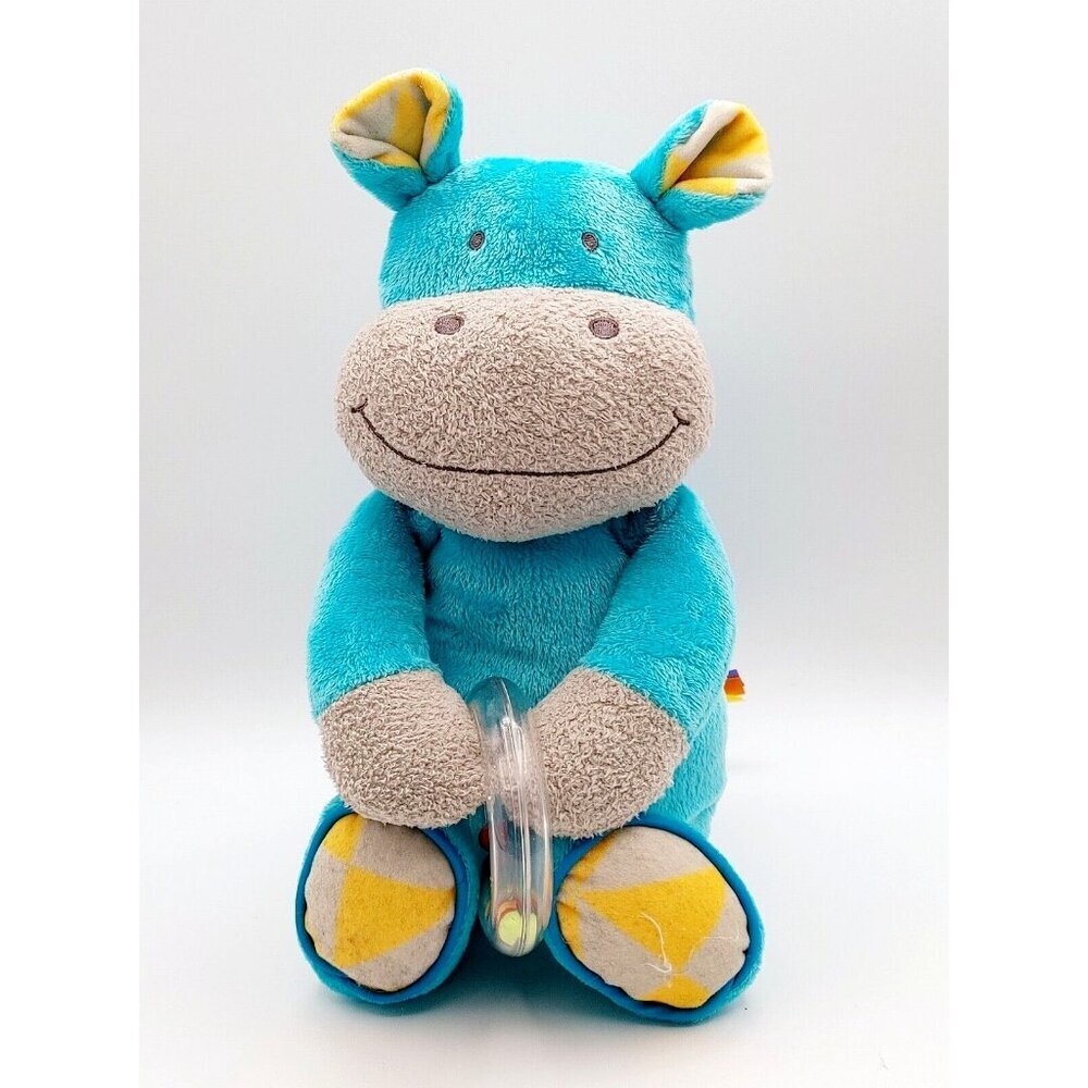 Manhattan Toy Co Blue Gray Hippo Holding Circle Rattle Plush  15"